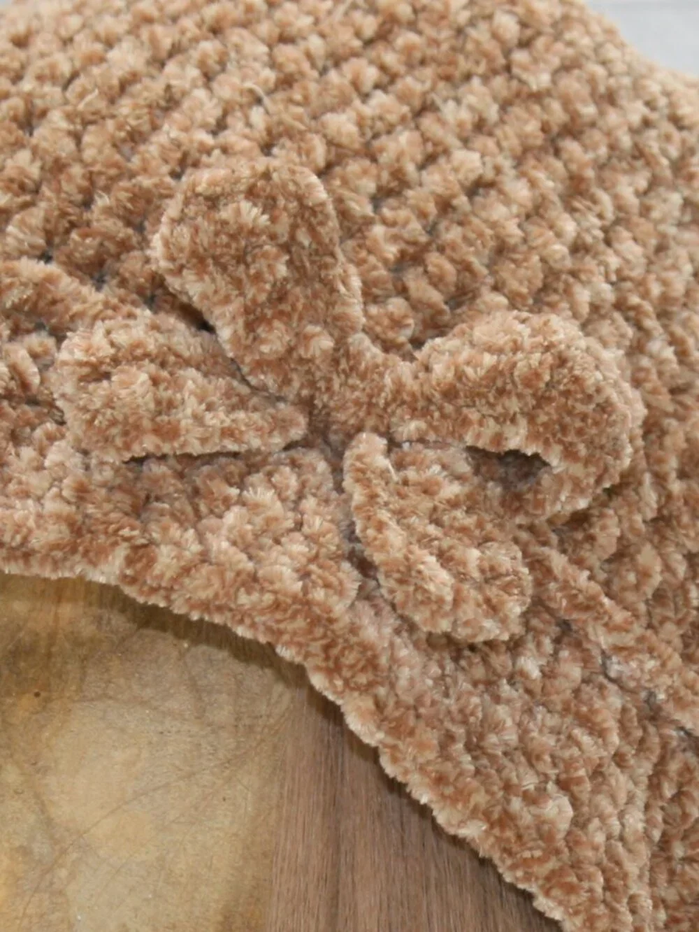 HAND CRAFTED Hat Crochet Bucket Chenille Floppy Winter Wide Brim Tan Marled